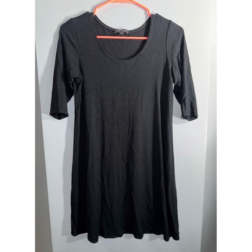Eileen Fisher‎ black rayon blend casual dress XS oversized